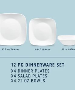 Alternative view of Corelle® Square™ Pure White 12-piece Dinnerware Set, Service for 4