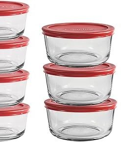 Anchor Hocking 26 Piece Glass Storage Containers with Lids (13 Glass Food Storage Containers & 13 Red SnugFit Lids)