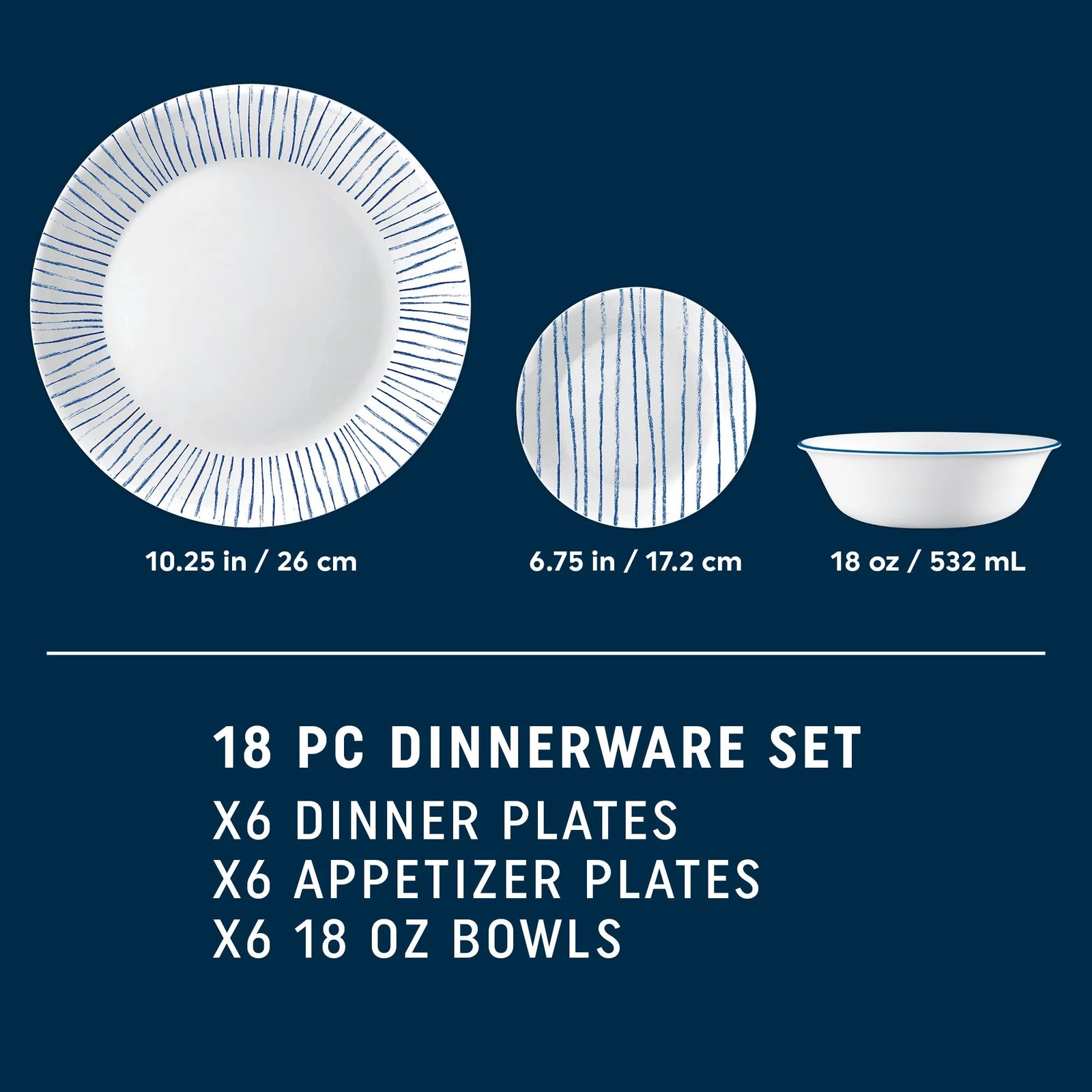 Corelle® Nautical Stripes 18-piece Dinnerware Set, Service for 6 - Image 2