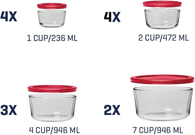 Anchor Hocking 26 Piece Glass Storage Containers with Lids (13 Glass Food Storage Containers & 13 Red SnugFit Lids) - Image 2