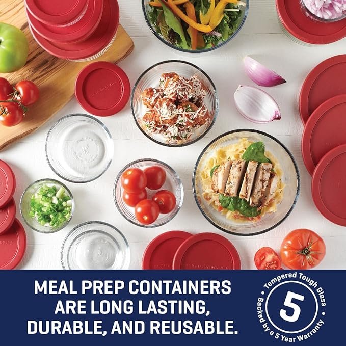 Anchor Hocking 26 Piece Glass Storage Containers with Lids (13 Glass Food Storage Containers & 13 Red SnugFit Lids) - Image 3